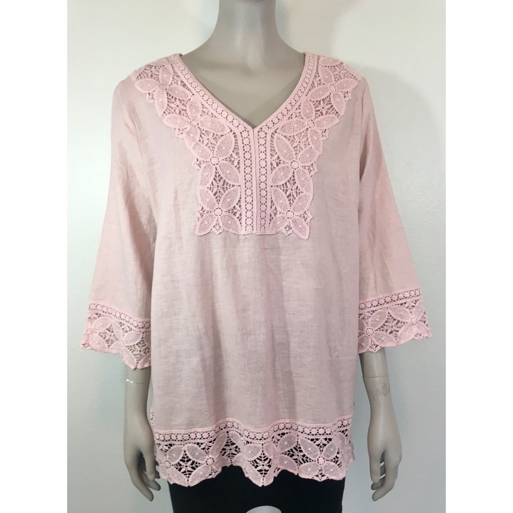 Norm Thompson Blush Crochet Linen Top NWT!